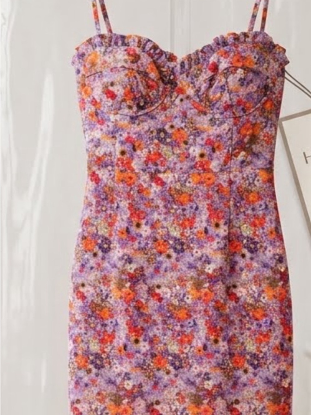 Hutch Lavender Floral Sweetheart Midi Dress - Picture 1 of 5